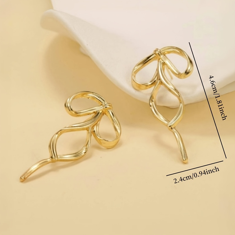 Golden Tone Bow Earrings for Women Long Irregular